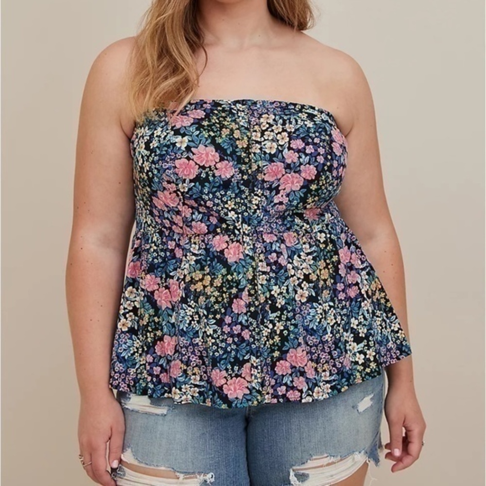 Torrid Floral Print Stretch Challis Lace Up Back Corset Top